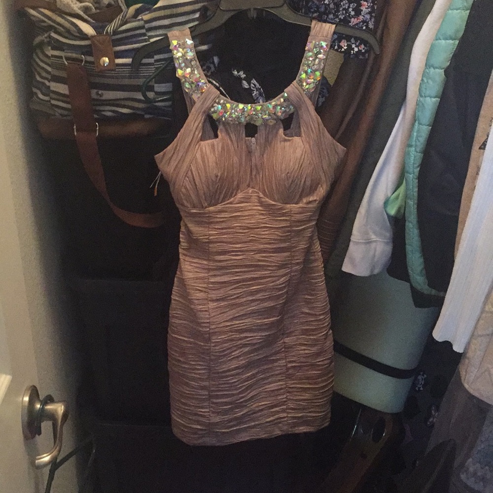 Nude Crinkle Sequined Dress